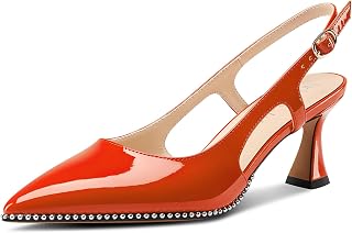 NobleOnly Women's Closed Toe Medium Kittens Heel Slingback Pumps Buckle Dress Casual Slip-on Shoes 6.5 cm Heels