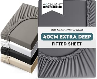 Moonlight Bedding Fitted Sheet 40 Cm Extra Deep Pocket Bed Sheets 16 inch Ultra Soft Bottom Sheet Brushed Microfiber Breathable Shrinkage and Fade Resistant (Charcoal, King)