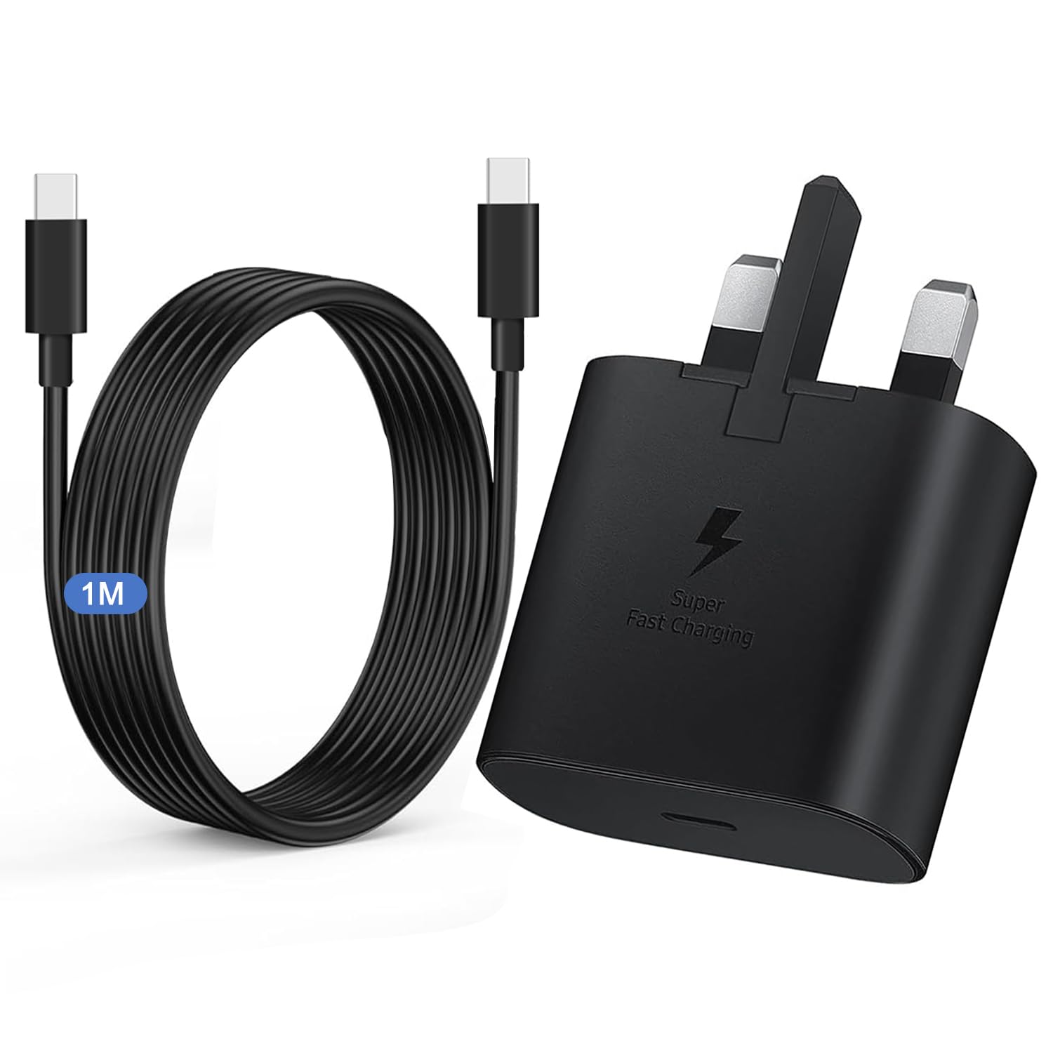 For Samsung Charger Fast Charge, USB Type C Charging Plug UK and Phone Cable 1M 