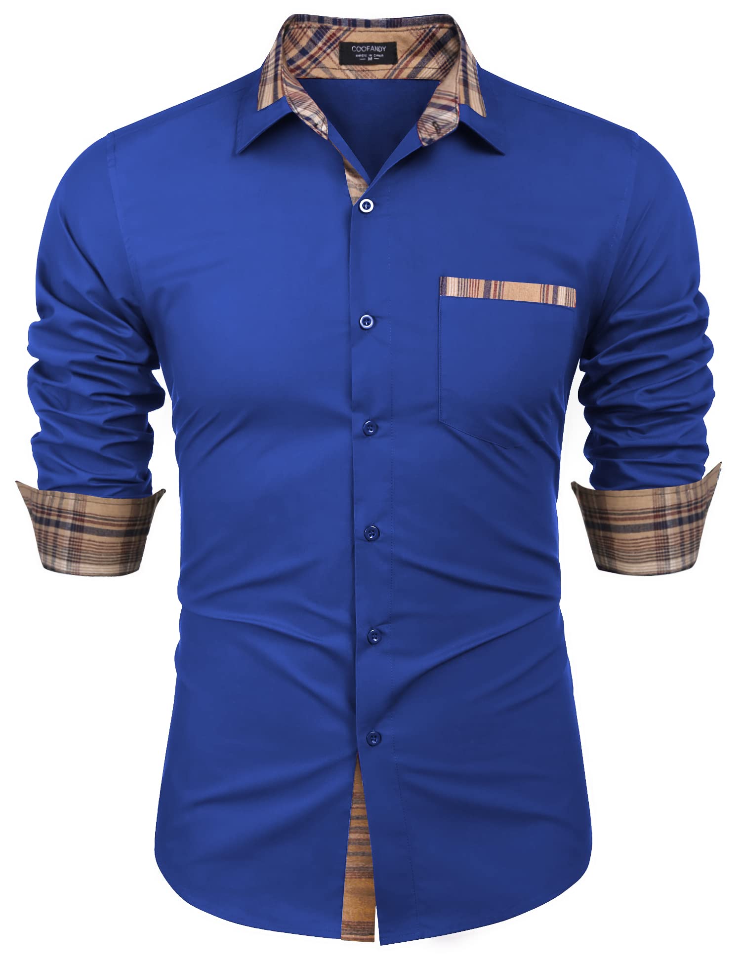 COOFANDY Camisa de vestir de manga larga de algodón casual de los hombres con bo