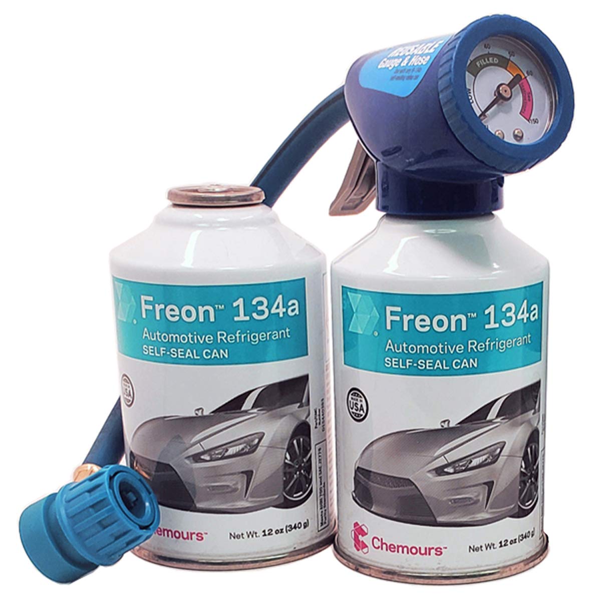 2 Cans of Chemours Freon R134a for MVAC use in a 12-Ounce Self-Sealing Container