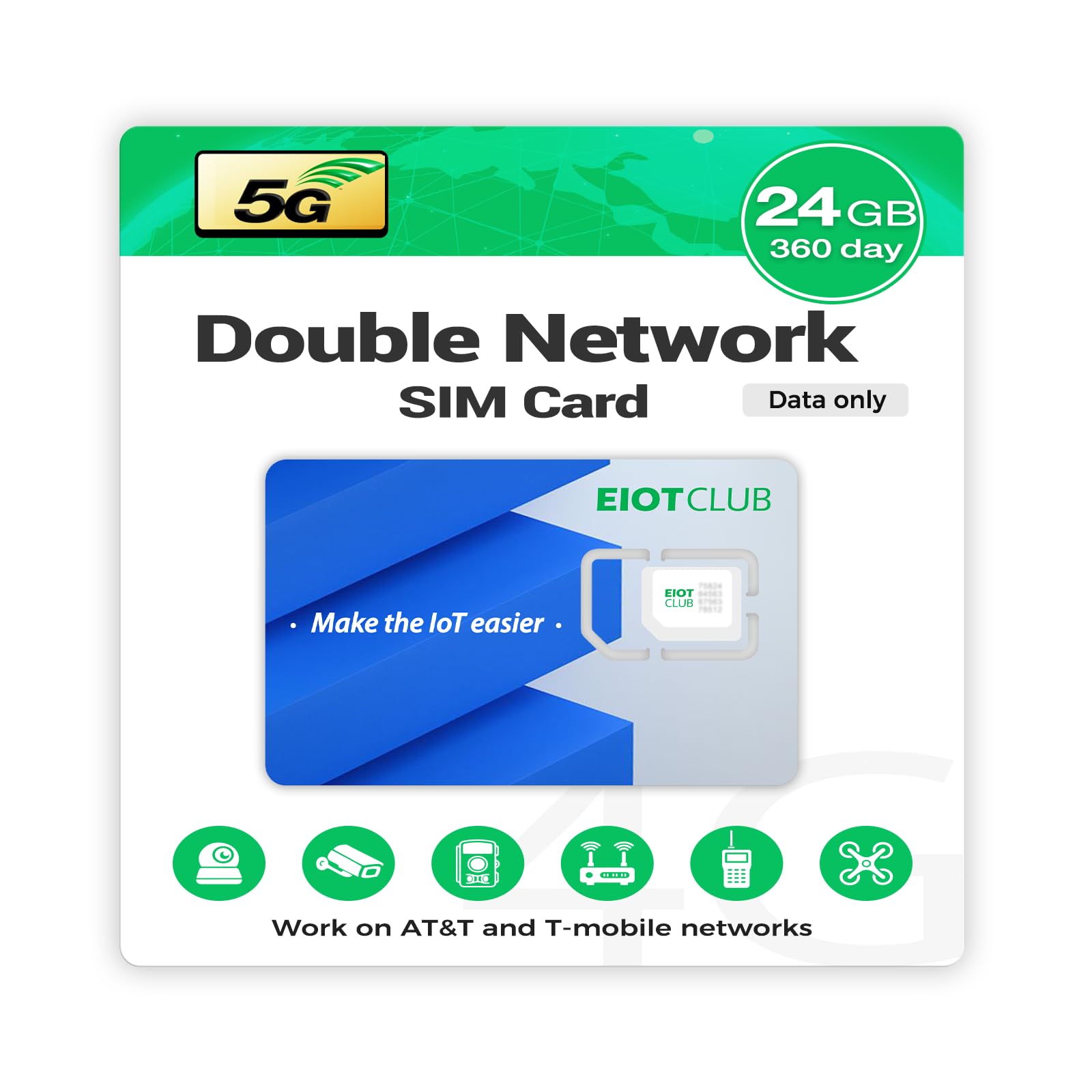 EIOTCLUB Data SIM Card for Security Cameras - 24GB 360Day USA Coverage | Reliabl