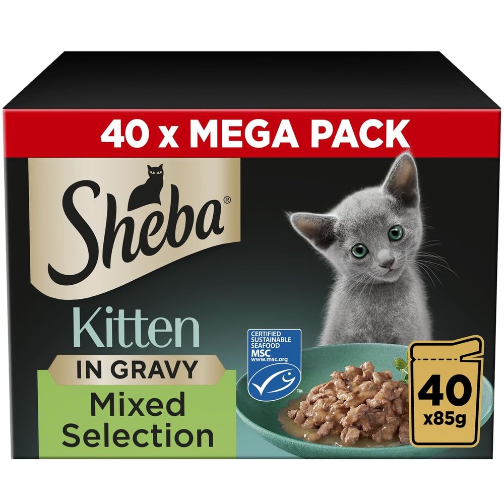 Sheba Sauce Collection Cat Food Pouch for Kitten Mixed Selection in Gravy 40x85g