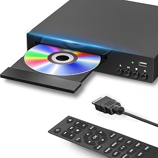 DVD Player for Smart TV,Region-Free,DVD Players for TV,HDMI & RCA Playback | Compact CD/DVD Player with Remote,PAL/NTSC Compatible,A‑B repeat,1080P HD HDMI with USB Playback,All-Region Disc Support
