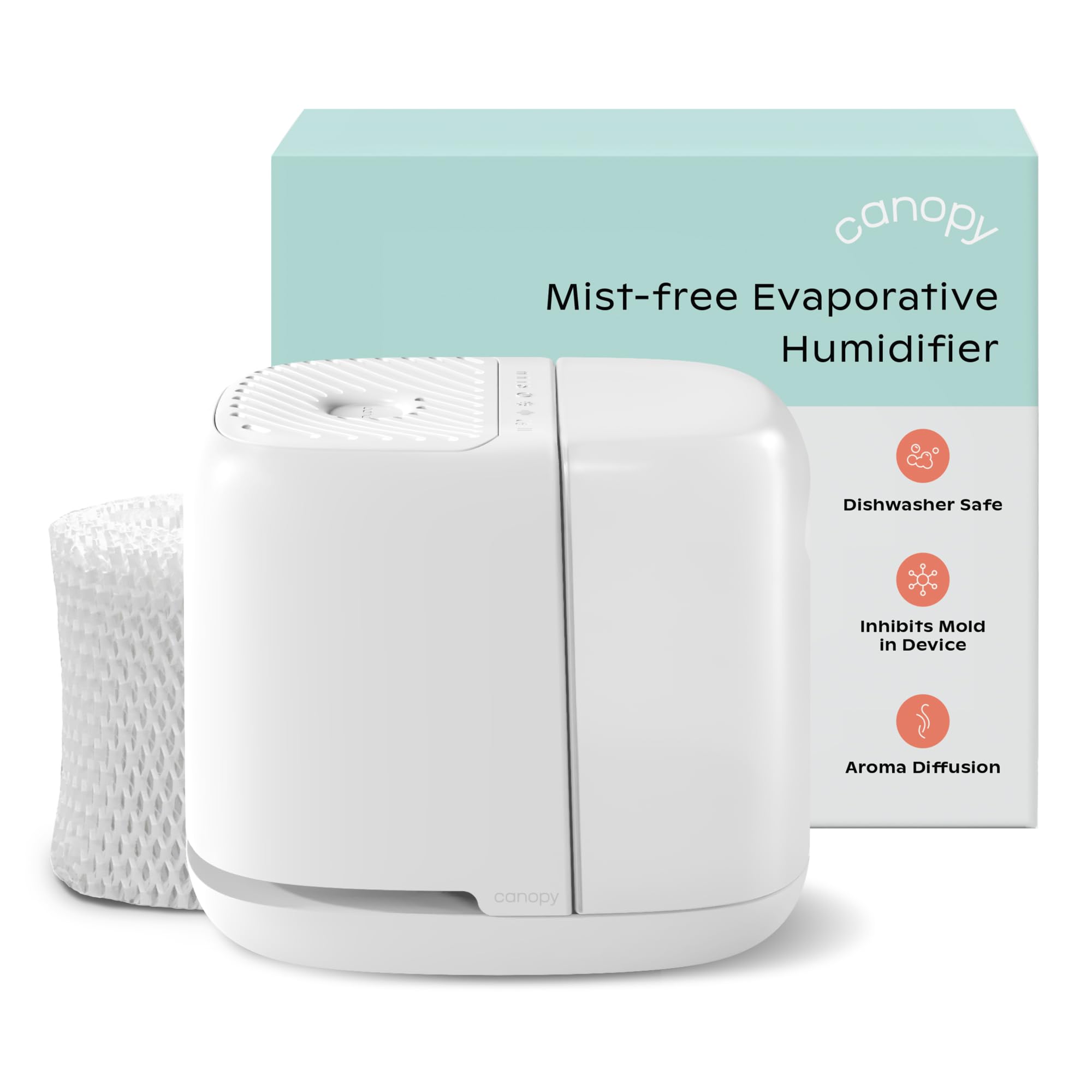 Canopy Bedside Humidifier 2.0, White, 2.5L, 36 Hr, Reading Light & Sound