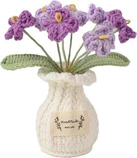 HAIOPS Crochet Flower Pot Forget-Me-Not Handmade Knitted Potted Flowers | Cute Crochet Potted Plants for Home Decor, Birthday Gifts and Rustic Flower Vase Display