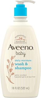 Aveeno Baby Daily Moisture Wash &amp; Shampoo, Tear-Free, 18 fl. oz | 2-in-1 Baby Wash and Hair Shampoo with Oat Extract, for Sensitive Skin and Hair, No Added Parabens
