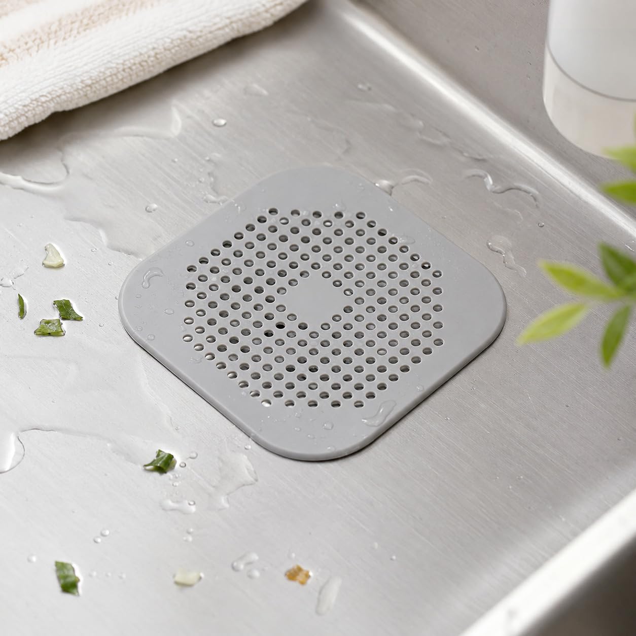 Square Shower Drain Hair Catcher 5.4 Inch Silicone Drain Strainer with Suction C