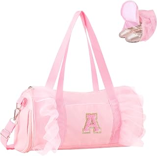 Personalized Initial Dance Bag for Girls, Cute Letter Kids Ballet Bag Zipper Toddler Travel Duffle Tote with Adjustable Straps, Small Lace Gym Sport Yoga Dance Bags Gift for Teen Girls Women(Pink-A)