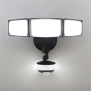 LUTEC 74W 8000 Lumen Motion Sensor Outdoor Lights, 5000K Daylight, IP65 Waterproof Flood Lights Outdoor with Night Light, Dusk to Dawn Motion Detector Security Lights for Outside Garage, Yard-Black