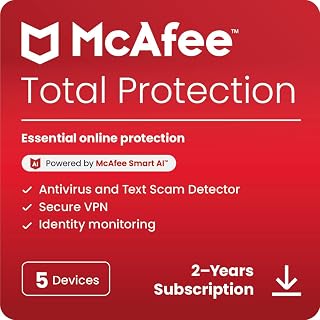 McAfee Total Protection 5-Device 2026 | 24-Months| Antivirus, VPN, Scam Protection, Identity Monitoring | 2 Year Subscription with Auto-Renewal | Digital download