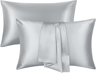Silk Satin Pillowcases Standard Size Set of 2 with Envelope Closure Skin and Hair Friendly Gifts for Women Men 20x30 Inch Light Grey