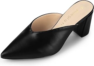 Allegra K Womens Pointed Toe Chunky Heels Mules