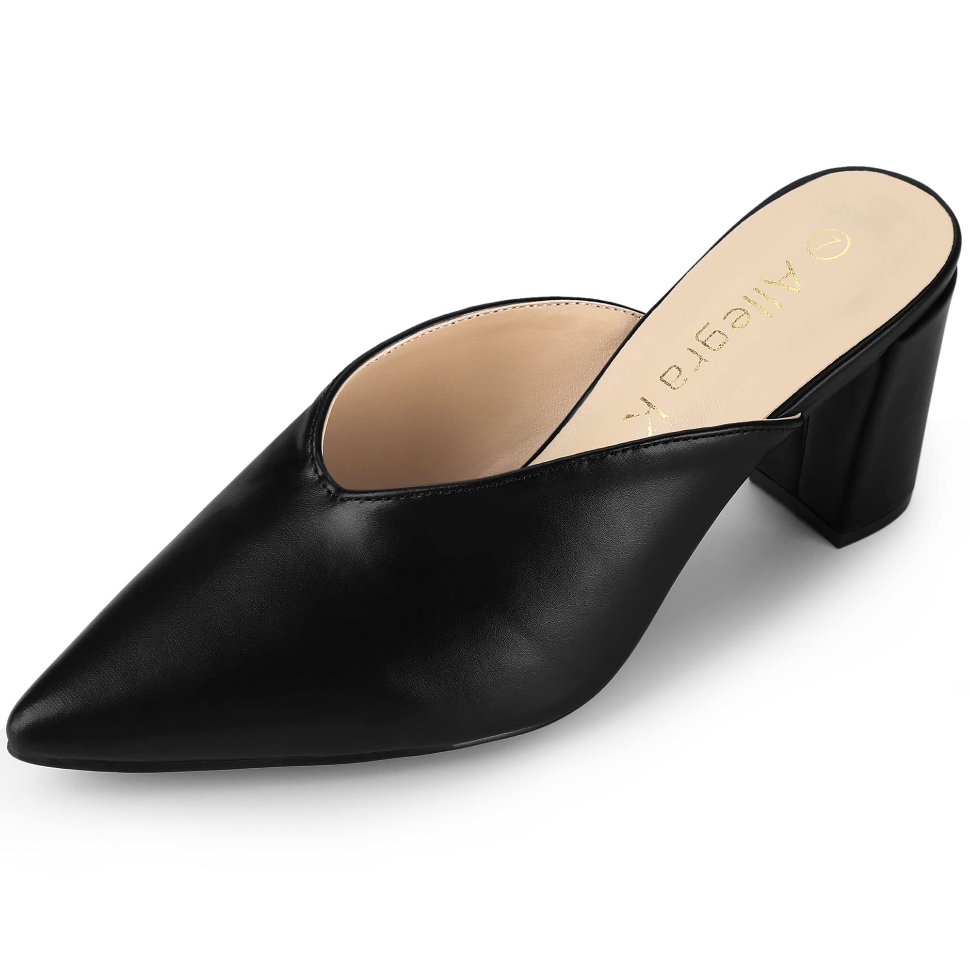 Allegra K Womens Pointed Toe Chunky Heels Mules