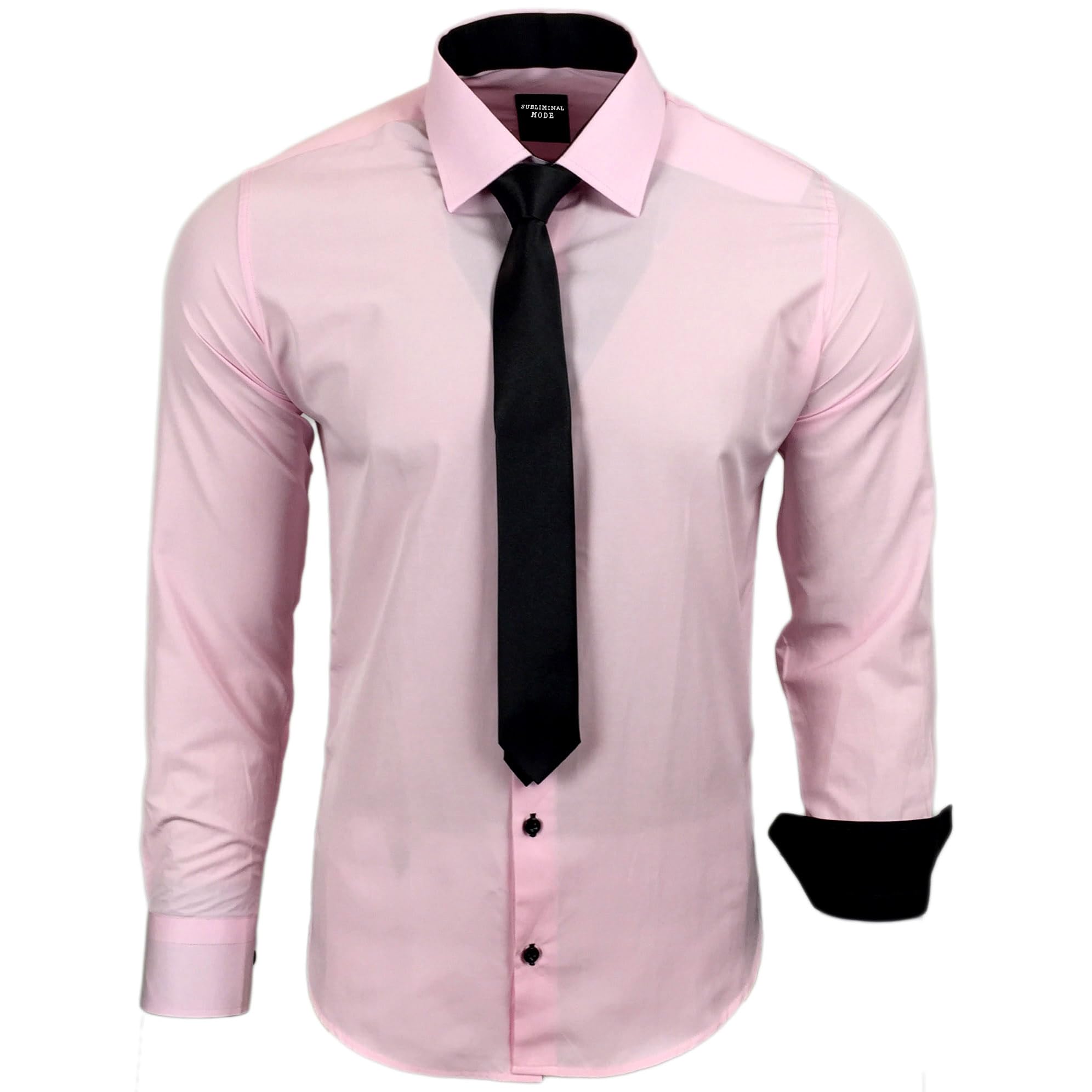 Subliminal Mode - Men's Long-Sleeved Shirt with Two-Tone Collar Plain + Black Ti