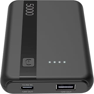 Cellularline - Power Bank 5000 - Capacidad: 5000mAh - Entrada: 1xUSB-C 10.5W - Salida: 1xUSB 12W - Celdas: Li-Ion Battery - LED Luminosos Indican Carga restante - Negro