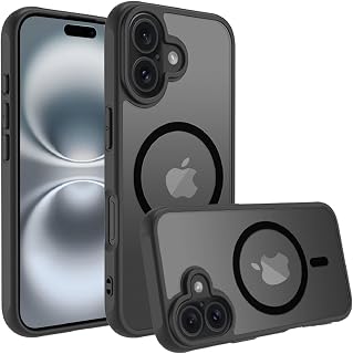 EUMADOVE for iPhone 16 Case [Compatible with Magsafe] Translucent Matte Phone Cover, [10 FT Military Grade Drop Protection] Slim Durable Shockproof Protective Bumper (Black Magnetic, iPhone 16)