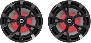 Rockville RKL80MB 8" Black 2-Way Marine Boat LED Speakers Pair | 900W Peak / 200W RMS, 4 Ohm, IP66 Waterproof, Red/Blue Beat-Sync LEDs, 40Hz-20kHz, Includes 16.4 Ft Wire and Grilles