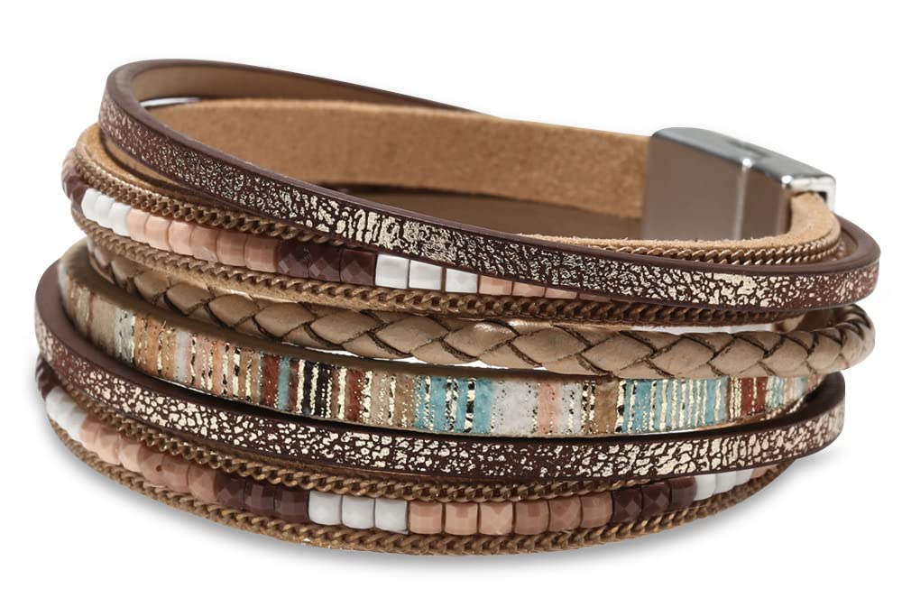 Fesciory Leather Wrap Bracelets for Women, Boho Western Stacked Jewelry