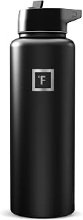 IRON °FLASK 40 oz Wide Mouth Water Bottle with Straw | Insulated Stainless Steel Sports Water Bottle with Leakproof Straw Lid - BPA Free, Cold 24 Hrs, Sweat Free (Midnight Black)