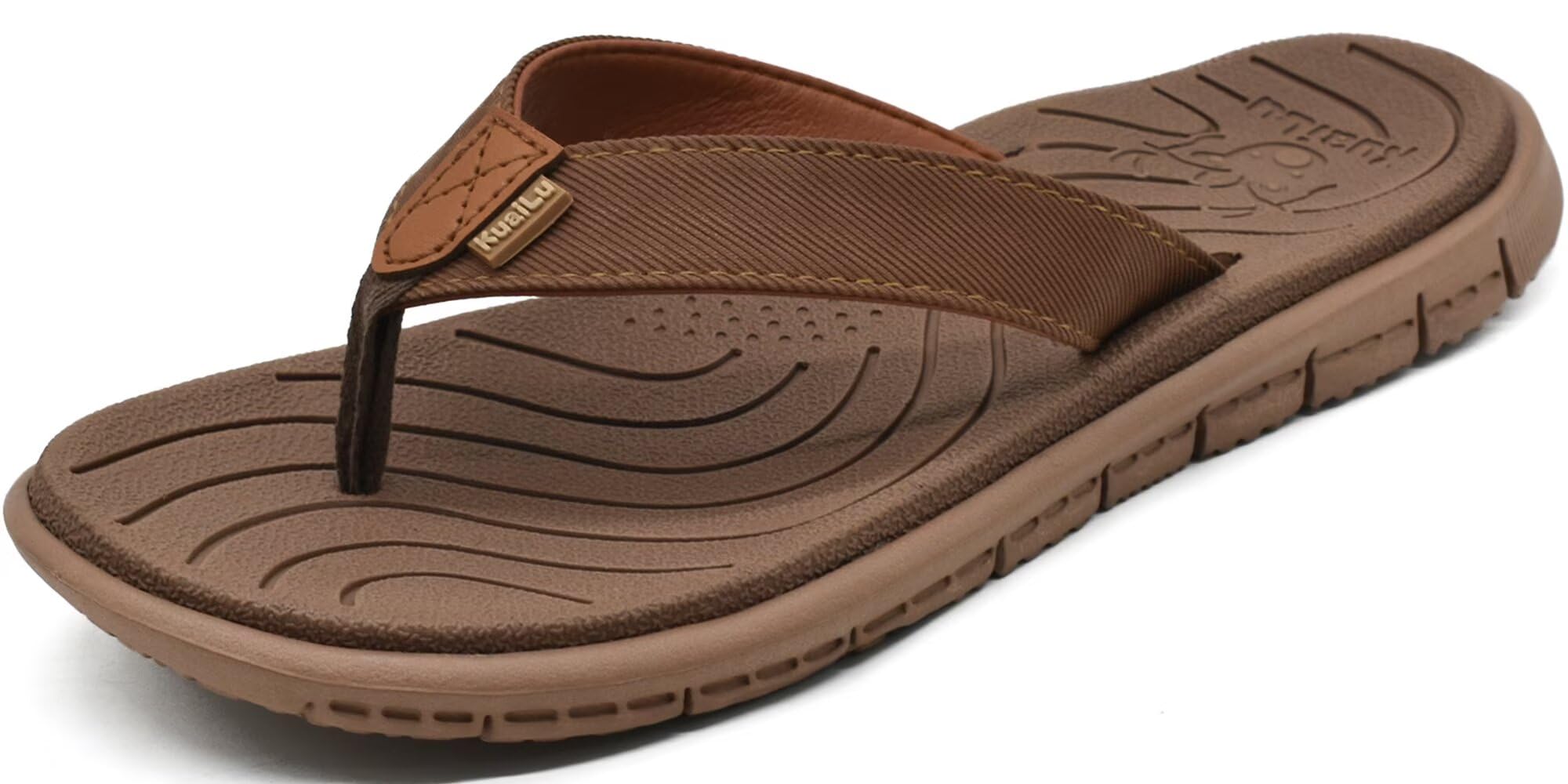 KuaiLu Women's Summer Flip Flops Support Bow Leather Beach Sea