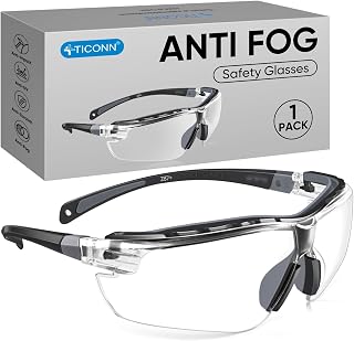 TICONN Anti-Fog Safety Glasses for Men & Women, ANSI Z87.1 Eye Goggles | UV Eye Protection, Adjustable Arms, Lightweight Frame, Scratch-Resistant Lenses, Perfect for Construction, Cycling