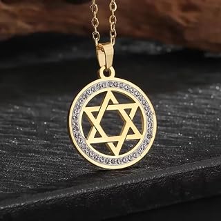 Stainless Steel Shiny Zircon David Star Pendant Necklace Women Fashion Hip Hop Cool Pentagon Amulet Jewelry Gift