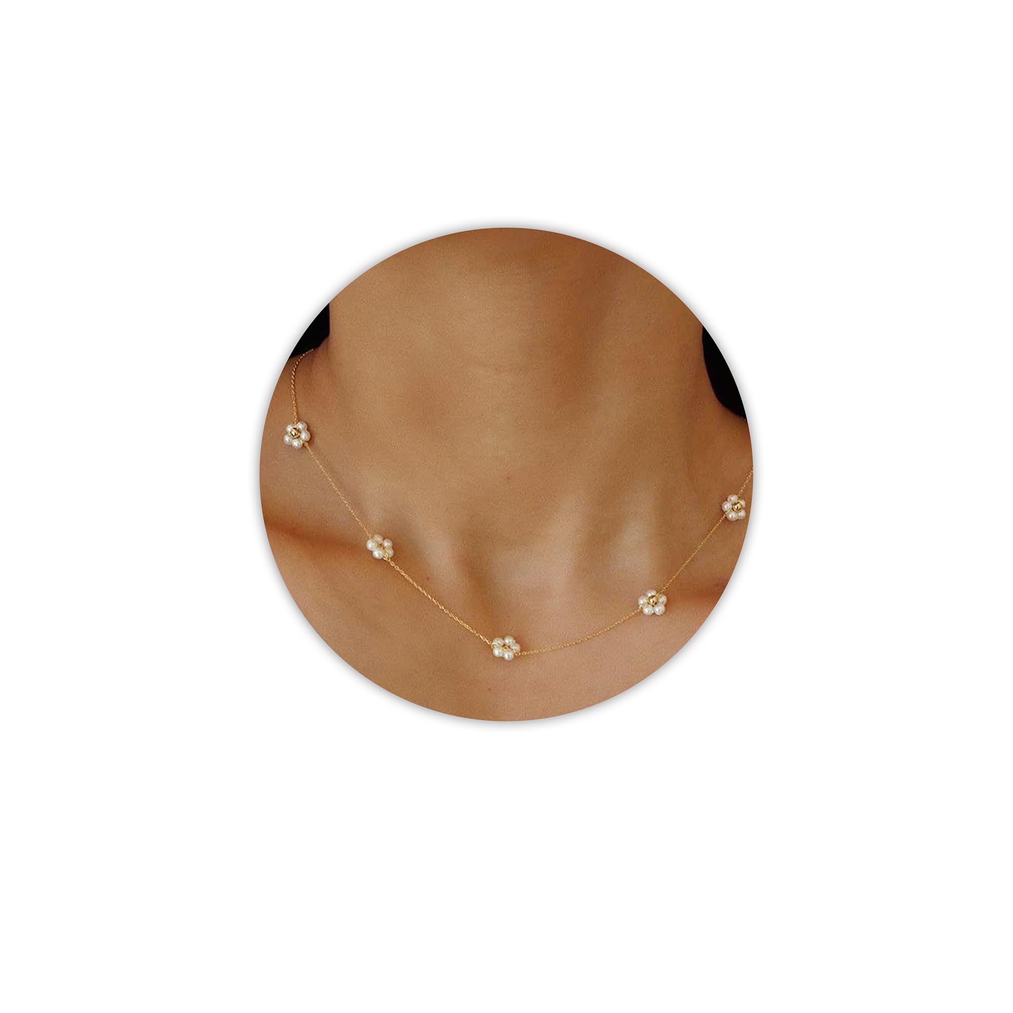 SmileBelle Pearl Necklaces for Women, 18K Gold Choker | Pearl Strand Necklaces a