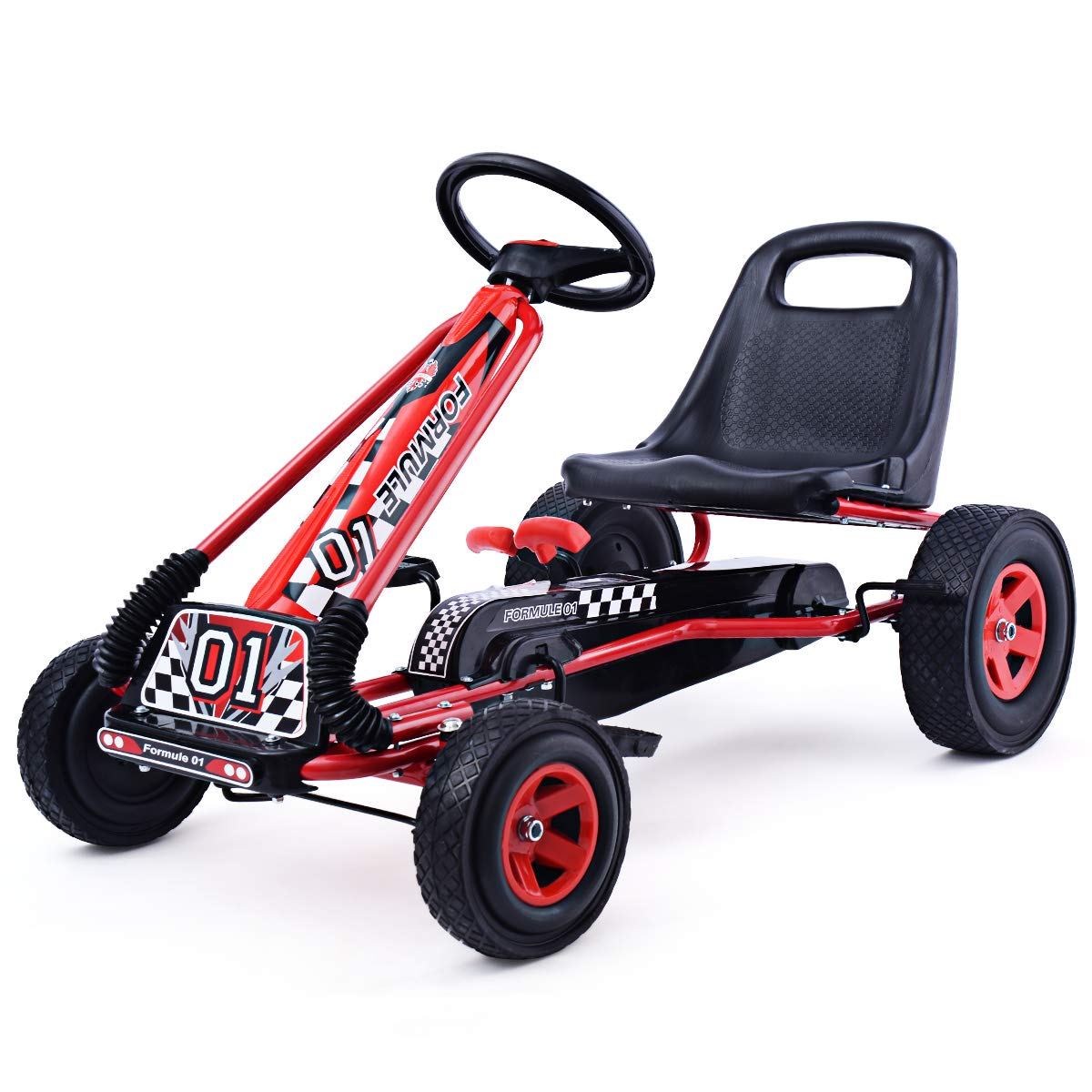 Costzon Go Kart for Kids, 4 Wheel Off-Road Pedal Go Cart w/Adjustable Seat, 2 Sa
