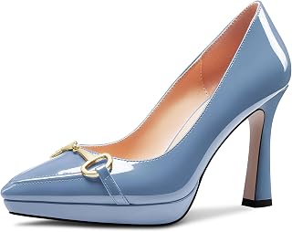 Castamere Women's High Platform Heel Pointed Toe Slip-on Metallic Chain Pumps for Wedding Office Casual 10 CM Heels