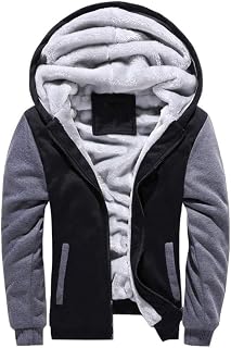 Men's Hoodie with Zip, Long Sleeve Hooded Jacket, Winter Warm Fleece Inner Sweatshirt, Plus Thick Fleece Jacket, Sweat Jacket with Hood