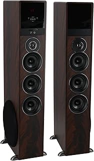 Rockville TM150D Dark Wood Powered Home Theater Tower Speakers, 10" Subs | 1000W Peak / 250W RMS, Bluetooth, USB/SD Playback, Optical Input, 8-Band EQ, Karaoke Mic Inputs, FM Radio, Remote Control