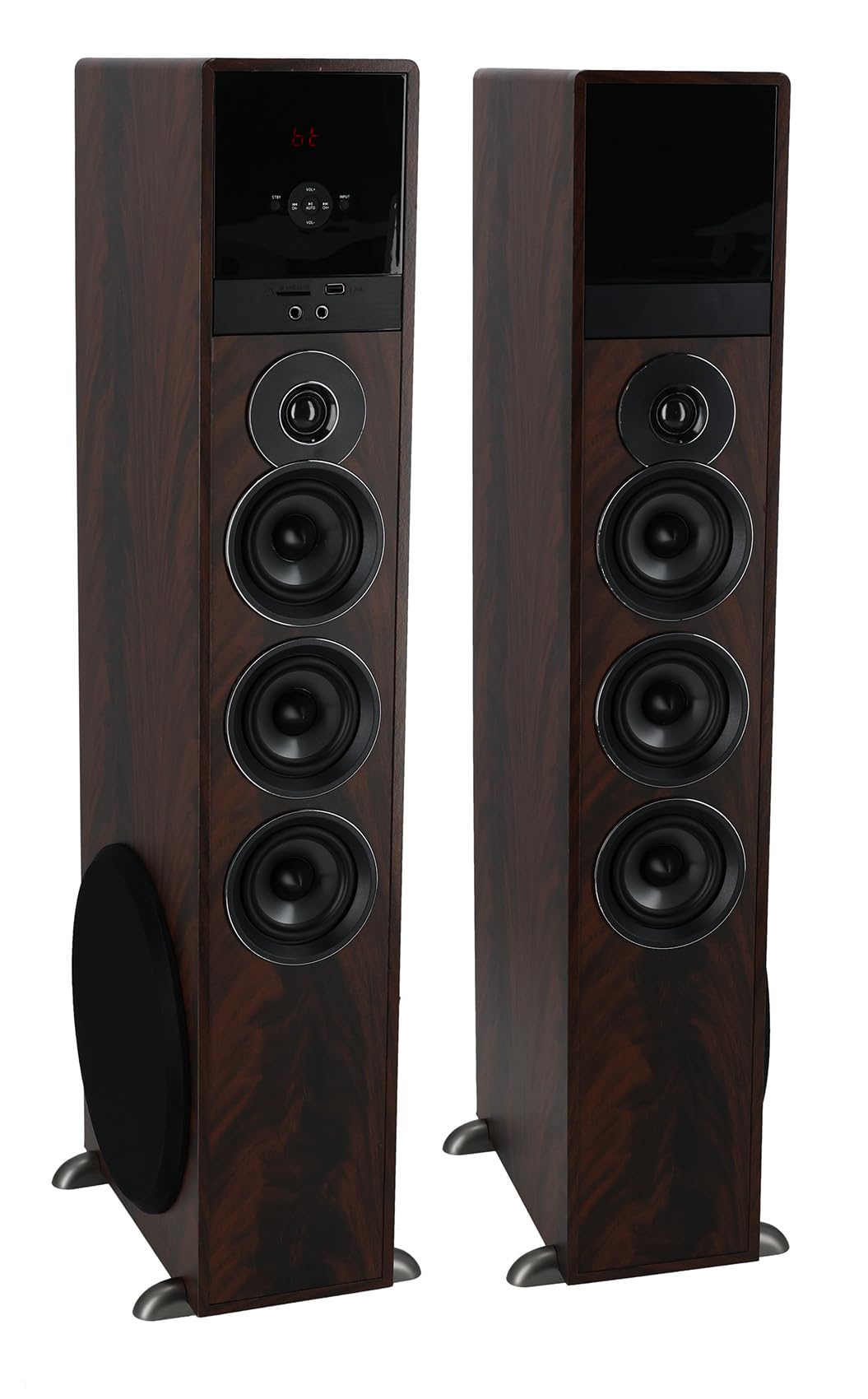 Rockville TM150D Dark Wood Powered Home Theater Tower Speakers, 10" Subs | 1000W