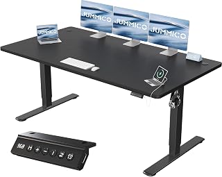 JUMMICO Electric Height Adjustable Desk, 180 x 80 cm, Panel 6 Keys with 4 Height Memories and USB Port, Black Computer Desk, Sedentary Pause Warning