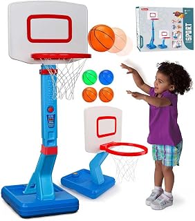 Basketball Hoop and Stand for Kids Adjustable Height 2'3"-4'7" with Basketballs, Toddler Childs Basket Ball Hoop and Stand Indoor Outdoor Garden Toys for 1 2 3 4 Boys Girls Birthday