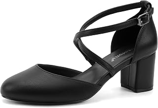 Greatonu Women's Ankle Strap Pumps Block Heel Cross Straps Closed Toe Wedding Party Pumps