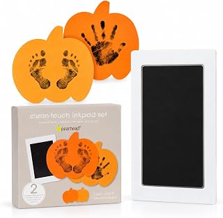 Pearhead Pumpkin Clean-Touch Ink Pad Set | No Mess Baby Handprint & Footprint Kit, Inkless Hand and Footprint Keepsake Giftset, Baby's First Halloween