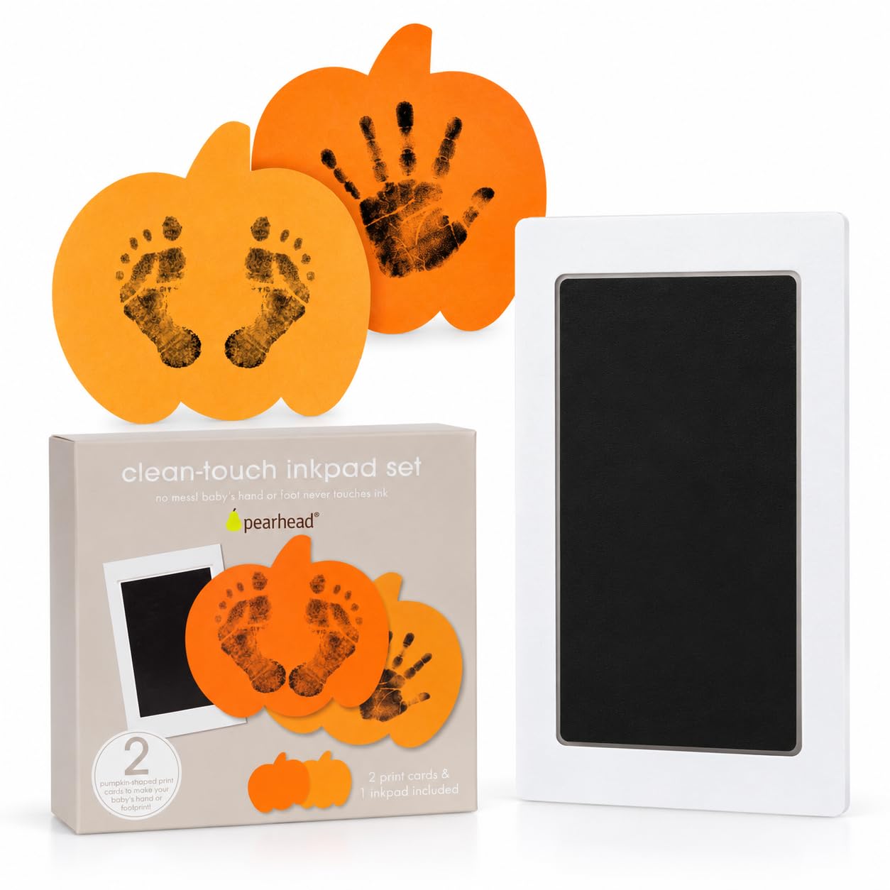 Pearhead Pumpkin Clean-Touch Ink Pad Set | No Mess Baby Handprint & Footprint Ki