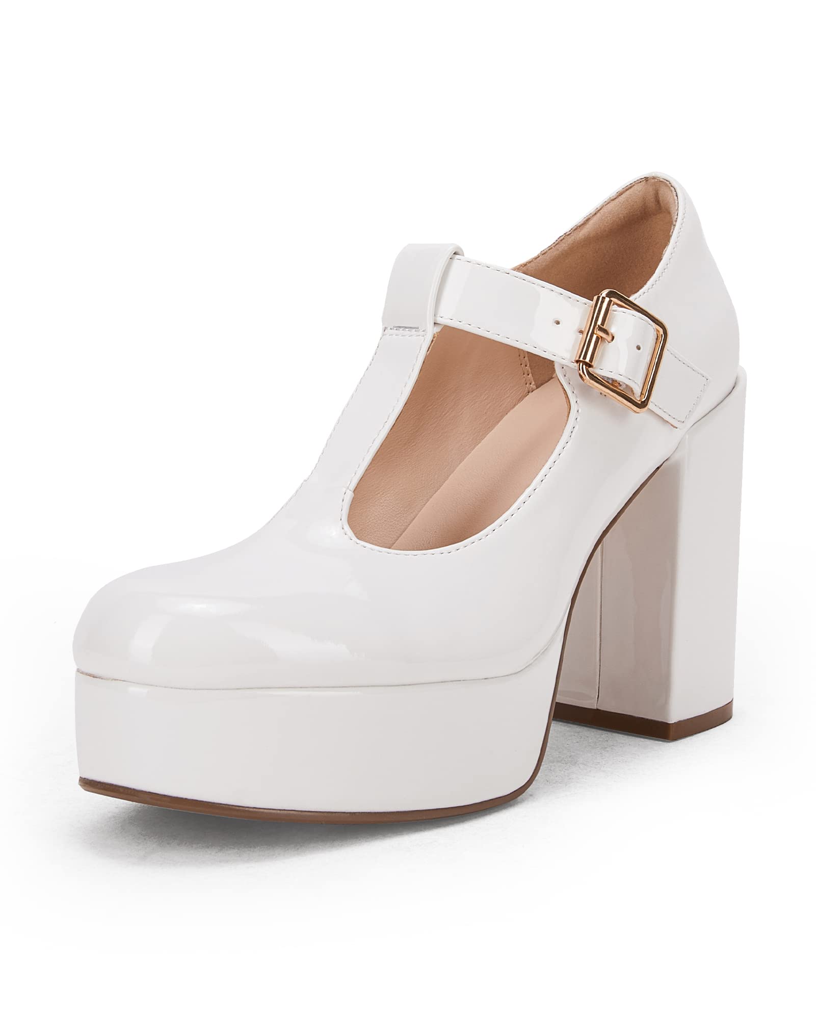 Coutgo Donna Punta Rotonda Brevetto Tacco Alto Piattaforma Mary Janes Pumps Scar