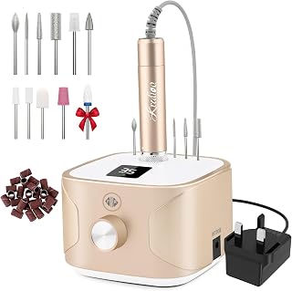 Kredioo Nail Drill 35,000RPM, Electric Nail File for Acrylic and Gel Nails, Professional Nail Drill Machine, Manicure Pedicure Kit with 11 Bits, LCD Display, Touch Button (Gold)