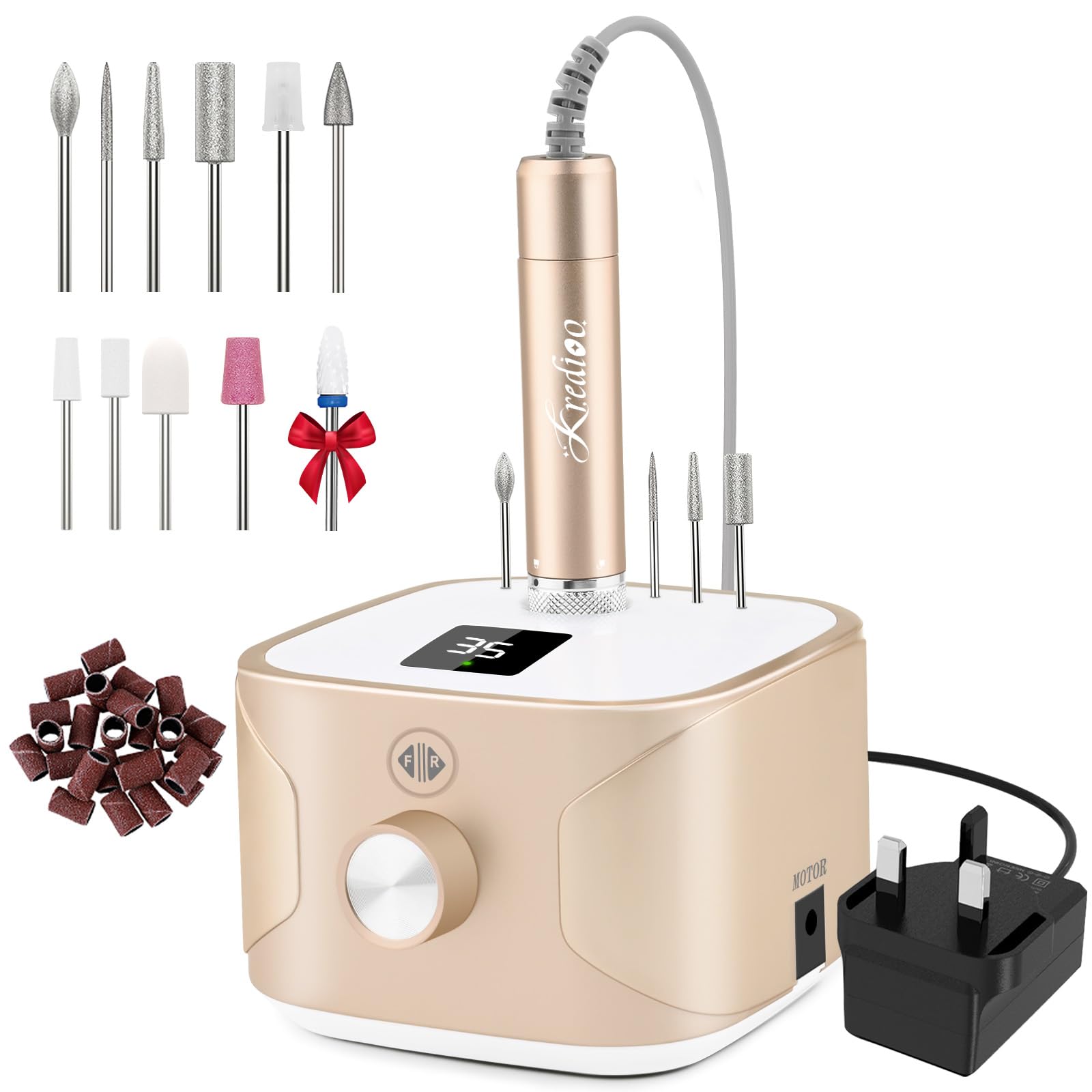 Kredioo Nail Drill 35,000RPM, Electric Nail File for Acrylic and Gel Nails, Prof