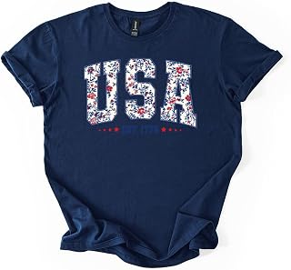 USA Est 1776 T-Shirt - Patriotic Floral Graphic Tee - Vintage Collegiate American Pride Shirt - Premium Soft Cotton Tee