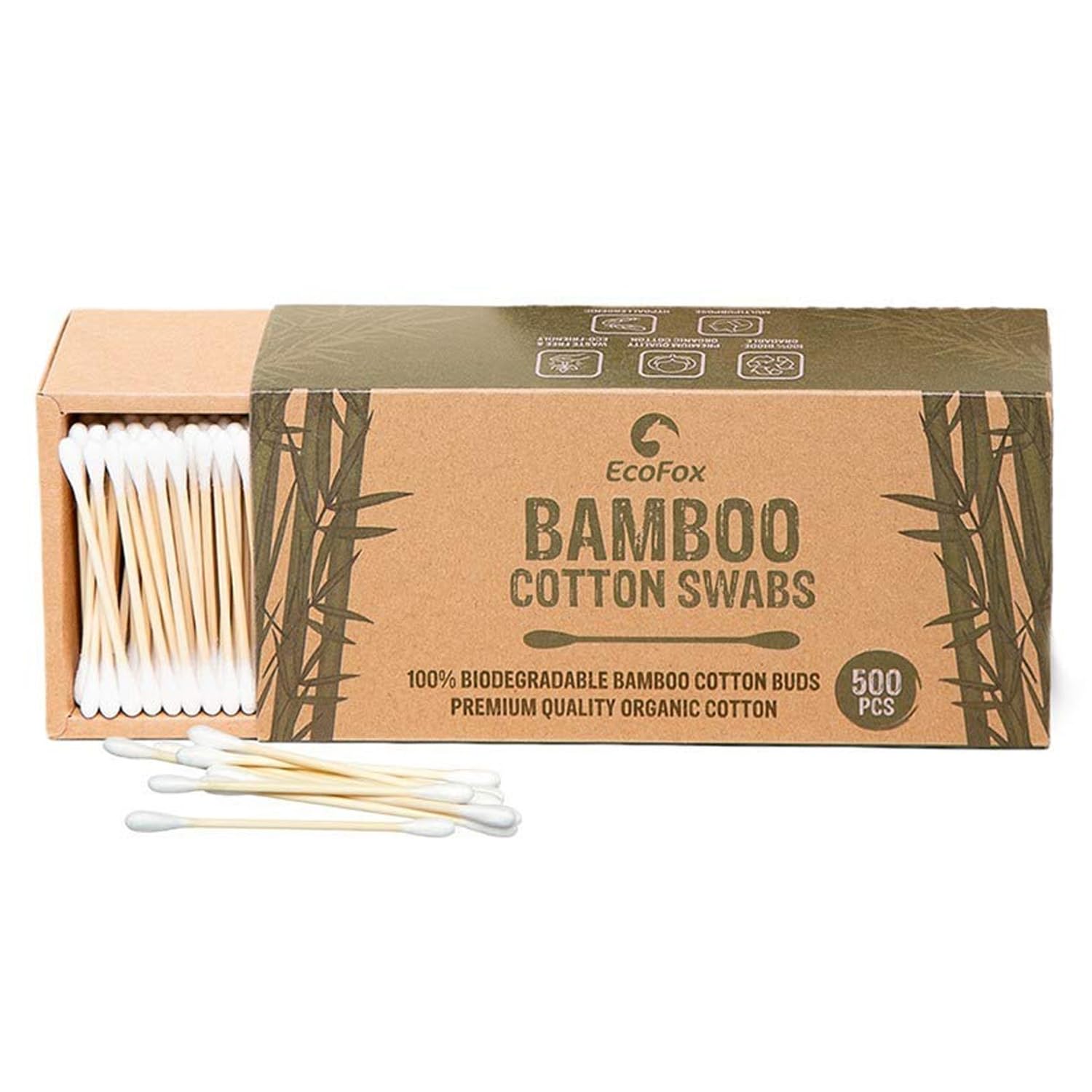 Bamboo Cotton Swabs 500 Count | Eco-Friendly &amp; Pure Cotton Buds | Double Tip