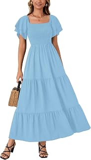 LYANER Women's Square Neck Midi Dress