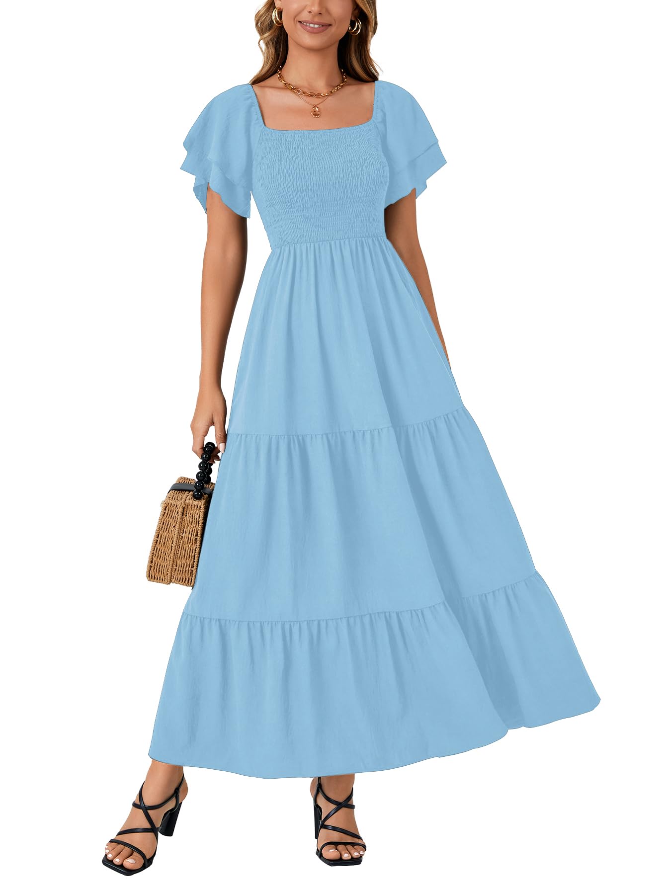 LYANER Women's Square Neck Midi Dress