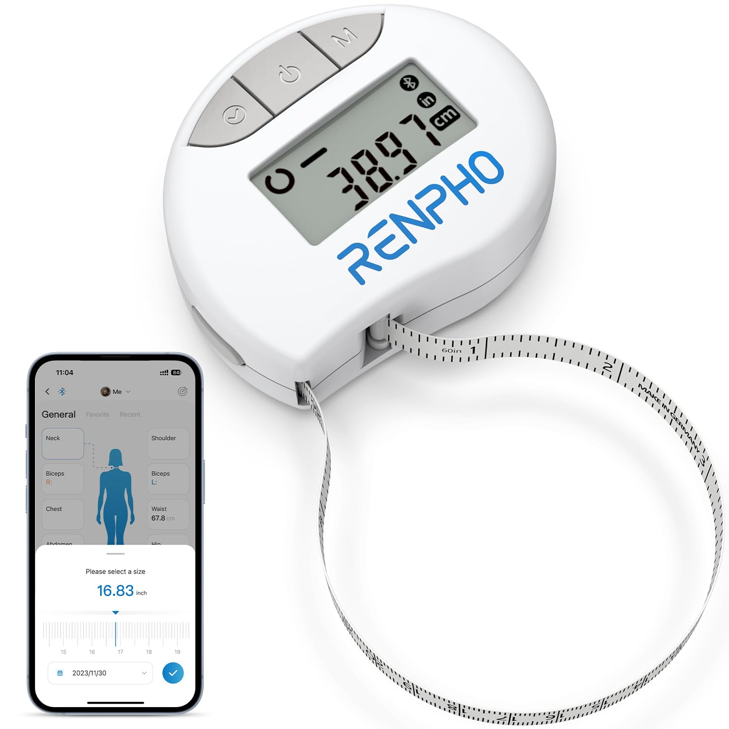 Smart Tape Measure RENPHO Bluetooth Measuring Tapes for Body Measurement Muscle 