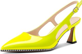 NobleOnly Women's Closed Toe Medium Kittens Heel Slingback Pumps Buckle Dress Casual Slip-on Shoes 6.5 cm Heels