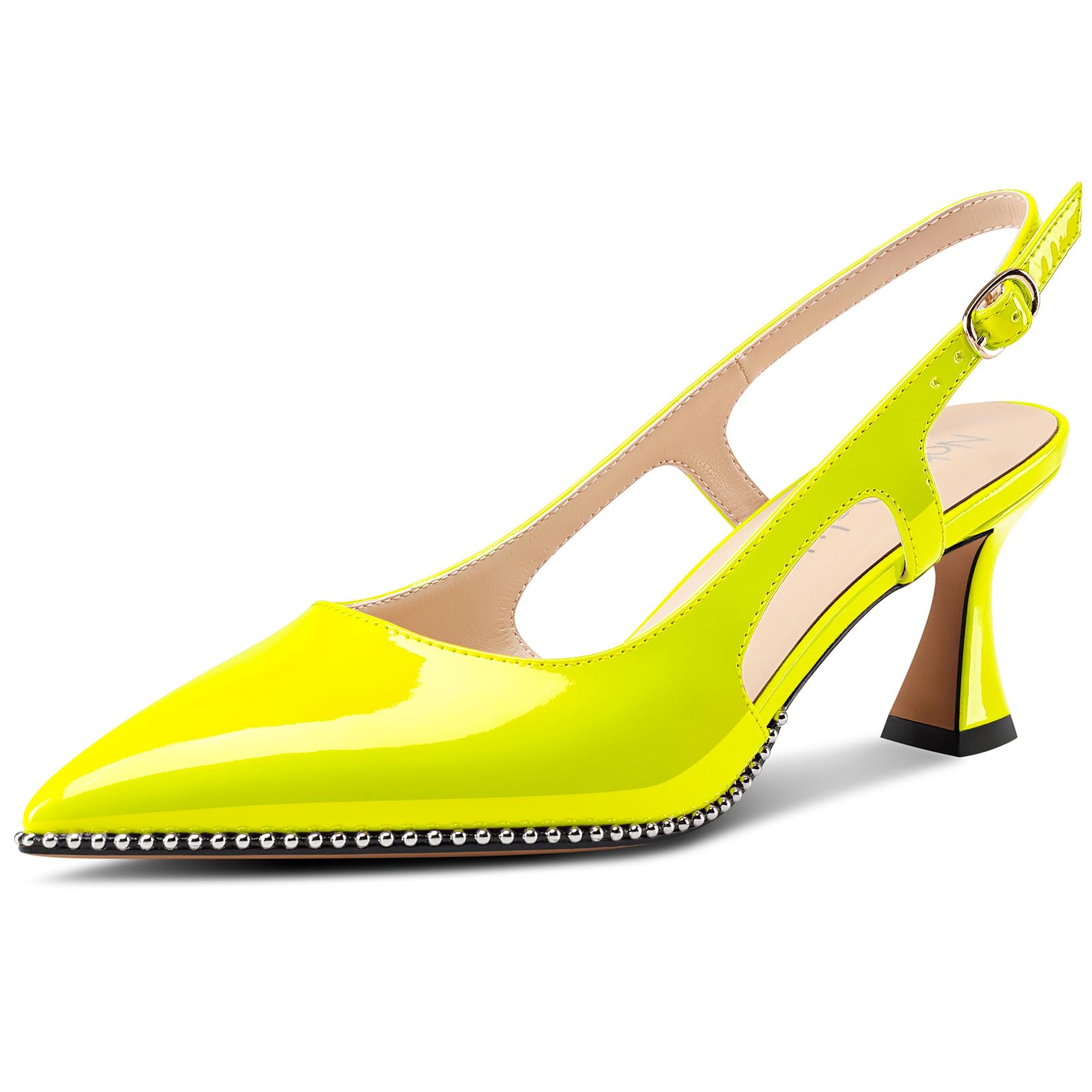 NobleOnly Women's Closed Toe Medium Kittens Heel Slingback Pumps Buckle Dress Ca