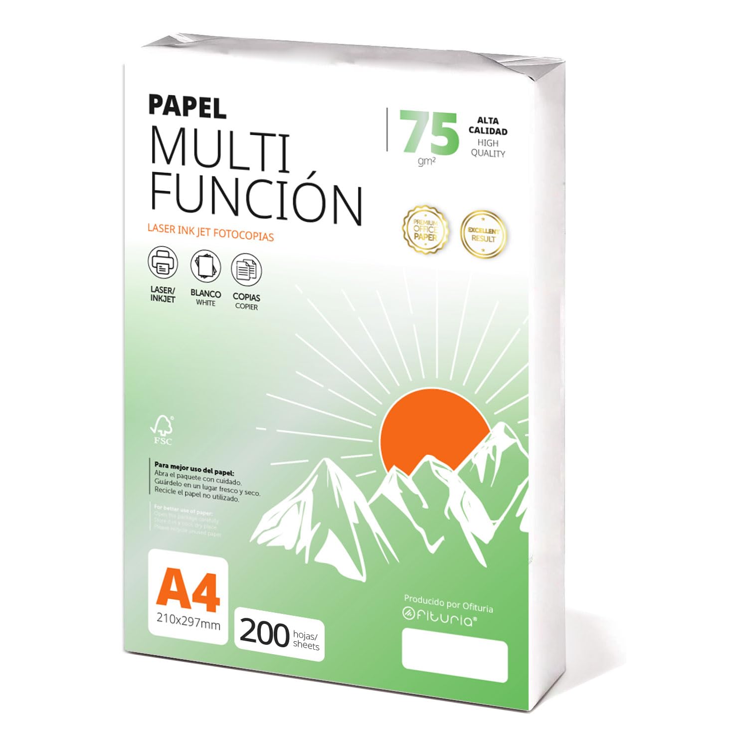 Ofituria A4 Copier Paper 75gsm 200 Sheets Multipurpose Paper for Laser and Inkje