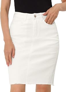 Allegra K Jupe Jean Femme Vintage Taille Haute Délavage Naturel avec Ourlet Effiloché Tous Les Jours